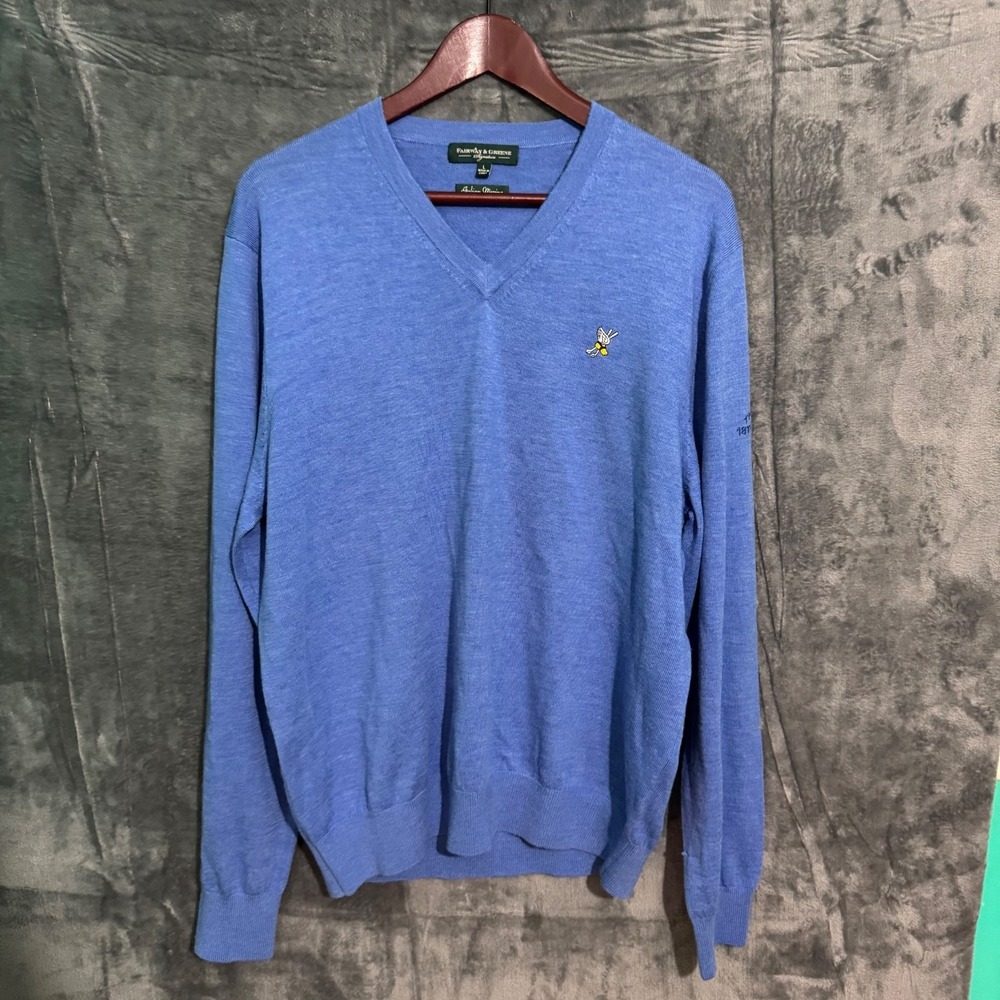 Fairway and Greene Sweater Mens Large italian merino Blue V Neck Golf Outdoor